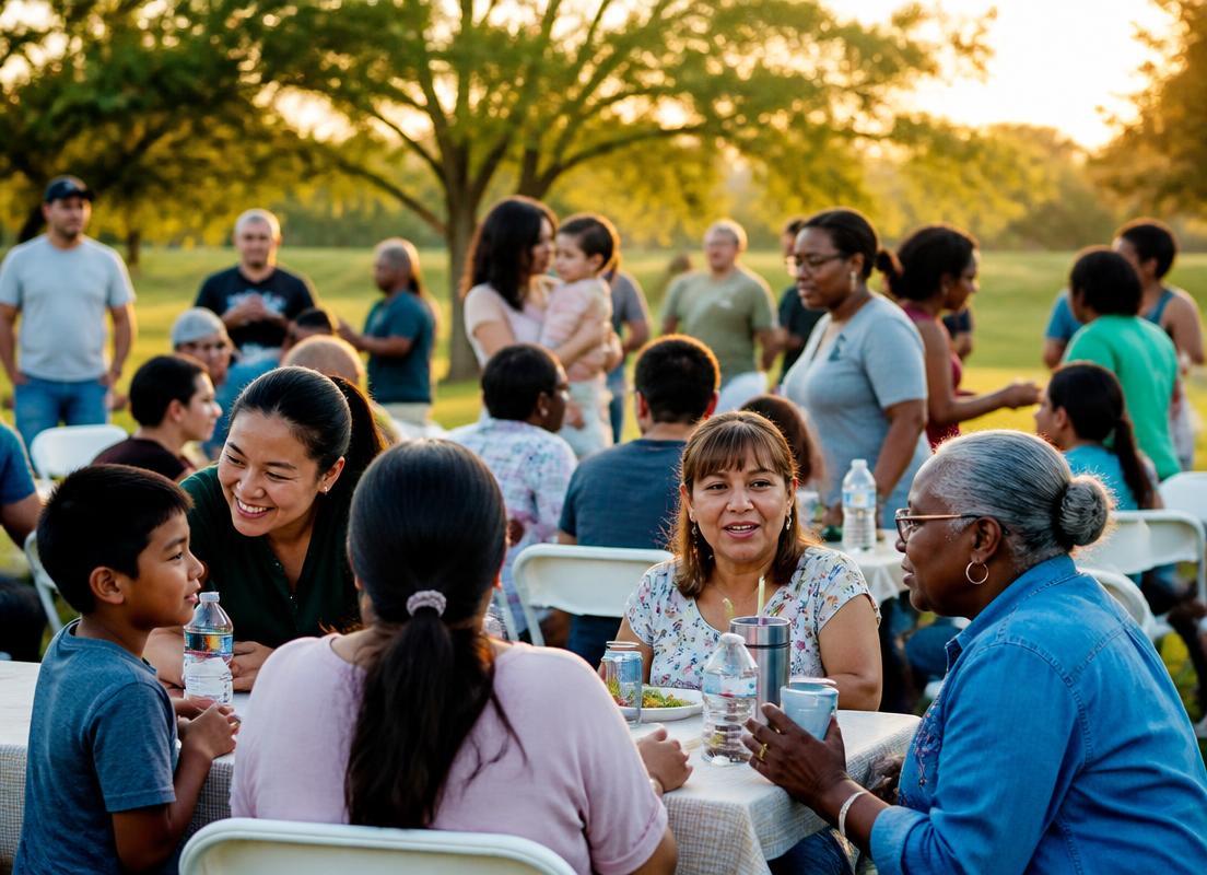 Neighbors gathered for a community meal in a local park